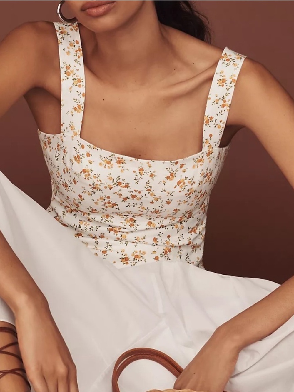 Reformation Darci Floral Linen Square Neck Sleeveless Tank in Adagio Yellow 10